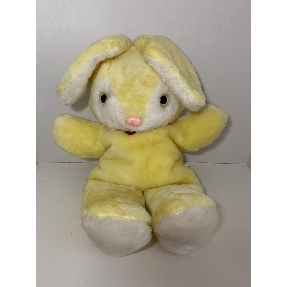 Well-Made Toys large vintage plush bunny rabbit 1985 yellow white pink bow 21"